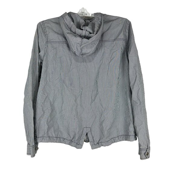 So Womens Lightweight Hooded Striped Jacket XL Blue Cotton Front Pockets - Picture 6 of 9